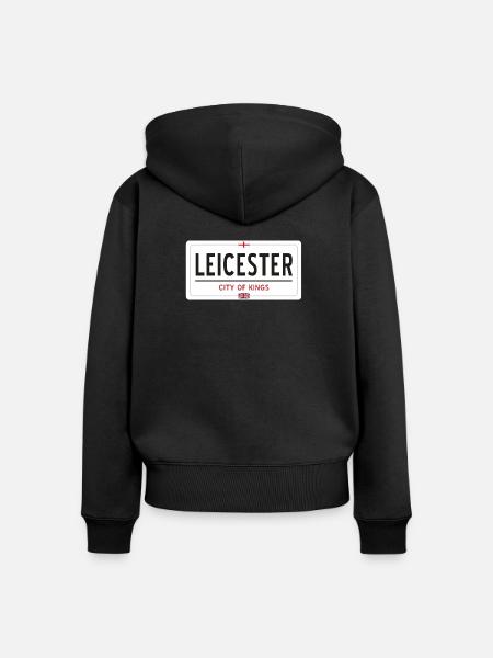 Ortsschild von Leicester - Frauen Premium Bio Zip Hoodie - Schwarz