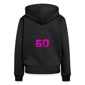 60e anniversaire - Sweat à capuche zippé Premium bio Femme - noir - Dos - Julia (174cm)