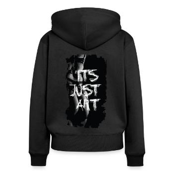 ITS JUST ART - Frauen Premium Bio Zip Hoodie - Schwarz - Hinten - Julia (174cm)