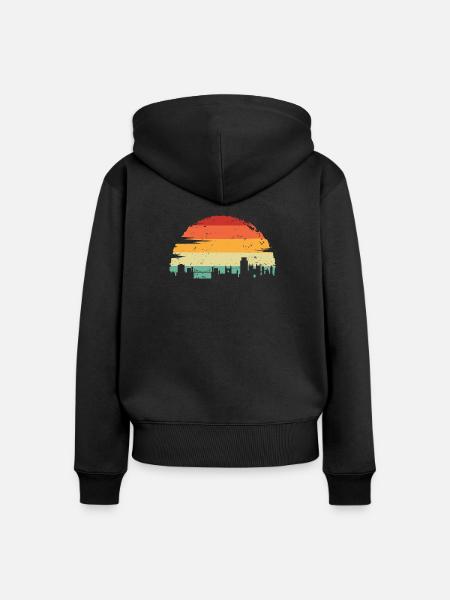 Sonnenuntergang Skyline Silhouette - Frauen Premium Bio Zip Hoodie - Schwarz