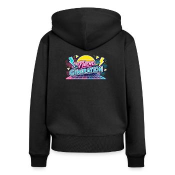 Neon Generation Retro-Vibe - Frauen Premium Bio Zip Hoodie - Schwarz - Hinten - Julia (174cm)