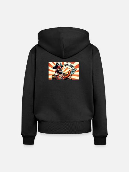 Pirat mit Wurstgrill - Frauen Premium Bio Zip Hoodie - Schwarz