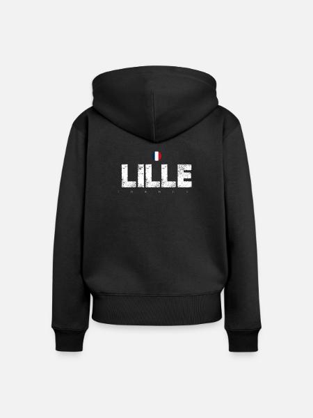 Lille Frankreich Distressed Typografie - Frauen Premium Bio Zip Hoodie - Schwarz