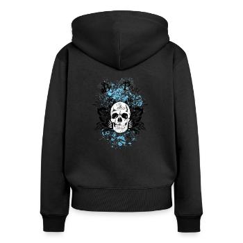 Breizh Piratenkopf des Todeskranichschädels - Frauen Premium Bio Zip Hoodie - Schwarz - Hinten - Julia (174cm)