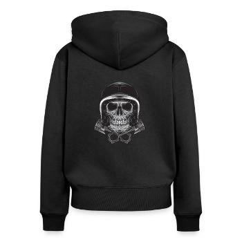 Motorradhelm Skelett! Geschenkidee Motorrad - Frauen Premium Bio Zip Hoodie - Schwarz - Hinten - Julia (174cm)