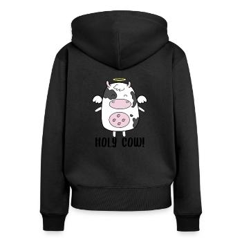 Cute Cow like an Angel - Holy Cow Pun - Women's Premium Organic Zip Hoodie - black - Back - Julia (174cm)