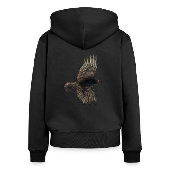 Fliegende Krähe - Frauen Premium Bio Zip Hoodie - Schwarz - Hinten - Julia (174cm)
