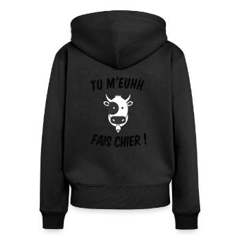 Tu m'euhh fais chier ! T-shirt cadeau humour - Sweat à capuche zippé Premium bio Femme - noir - Dos - Julia (174cm)