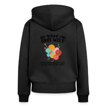 Wolle stricken Hobby Handarbeit Geschenk - Frauen Premium Bio Zip Hoodie - Schwarz - Hinten - Julia (174cm)
