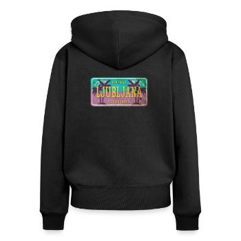 Ljubljana Jugoslawien Vintage Schild - Frauen Premium Bio Zip Hoodie - Schwarz - Hinten - Julia (174cm)