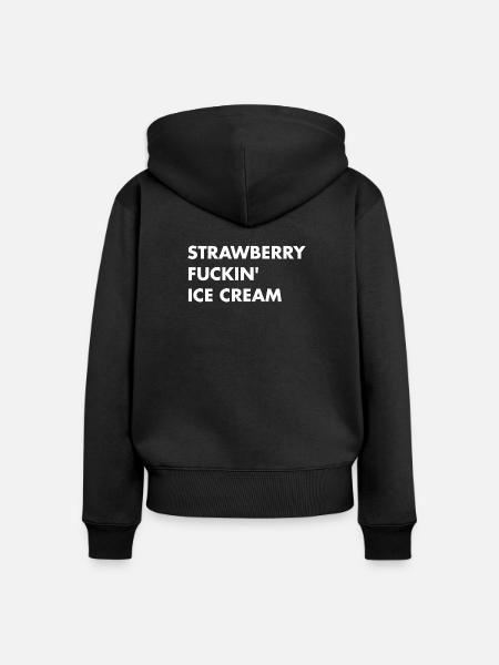 Erdbeer Eis - weisser Schriftzug - Frauen Premium Bio Zip Hoodie - Schwarz