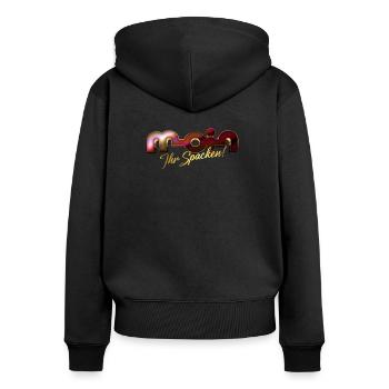 Moin ihr Spacken! - Frauen Premium Bio Zip Hoodie - Schwarz - Hinten - Julia (174cm)