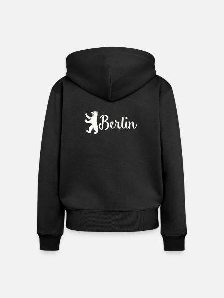 Berlin Bär Logo Schriftzug - Frauen Premium Bio Zip Hoodie - Schwarz