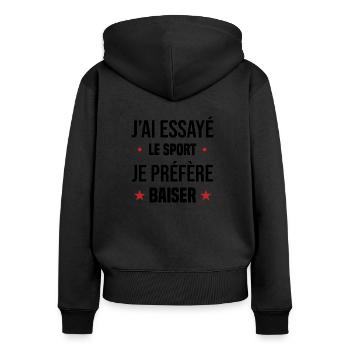 j'ai essayé le sport je préfère baiser cadeau - Sweat à capuche zippé Premium bio Femme - noir - Dos - Julia (174cm)