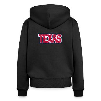 Texas Distressed Wortmarke - Frauen Premium Bio Zip Hoodie - Schwarz - Hinten - Julia (174cm)