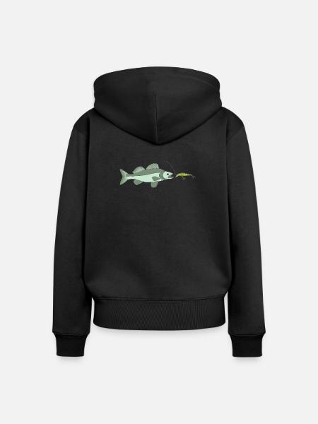 Zander jagt Kunstköder - Frauen Premium Bio Zip Hoodie - Schwarz