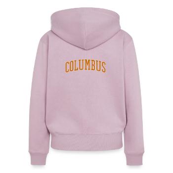 Columbus Varsity Arch - Frauen Premium Bio Zip Hoodie - Altrosa - Hinten - Julia (174cm)