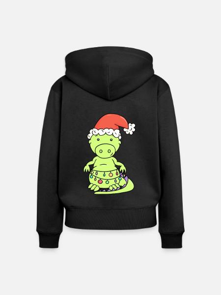 Süßer Weihnachtsdrache mit Lichterkette - Frauen Premium Bio Zip Hoodie - Schwarz