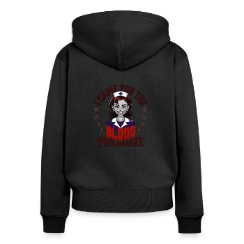 I came for the blood pressure - Frauen Premium Bio Zip Hoodie - Schwarz - Hinten - Julia (174cm)