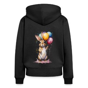 Hase mit Luftballons - Aquarell - Frauen Premium Bio Zip Hoodie - Schwarz - Hinten - Julia (174cm)