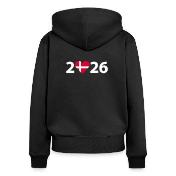 I love Dänemark 2026, Urlaub in Dänemark 2026 - Frauen Premium Bio Zip Hoodie - Schwarz - Hinten - Julia (174cm)
