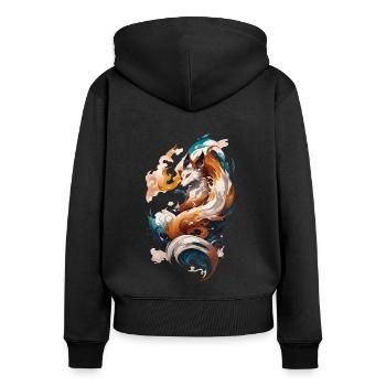 Waves of Fantasy: Elegant Japanese Kitsune Fox - Women's Premium Organic Zip Hoodie - black - Back - Julia (174cm)