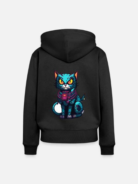 Cyberpunk Astrokatze - Frauen Premium Bio Zip Hoodie - Schwarz
