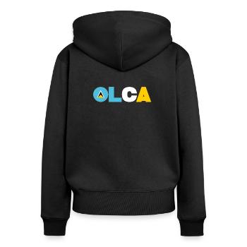 Sainte-Lucie - Sweat à capuche zippé Premium bio Femme - noir - Dos - Julia (174cm)