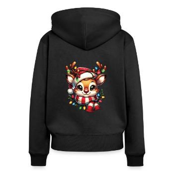 Lichterfest mit dem Weihnachtsrentier" - Frauen Premium Bio Zip Hoodie - Schwarz - Hinten - Julia (174cm)