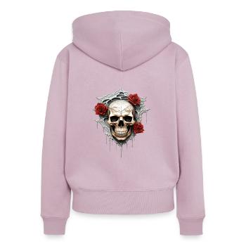 Dunkle Gothic Totenkopf Rosen Blumenkunst Grafik Mode - Frauen Premium Bio Zip Hoodie - Altrosa - Hinten - Julia (174cm)