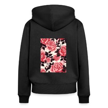 Rose, Muster, blume, pastel, floral - Frauen Premium Bio Zip Hoodie - Schwarz - Hinten - Julia (174cm)