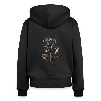 Schwarze Goldene Rose - Frauen Premium Bio Zip Hoodie - Schwarz - Hinten - Julia (174cm)