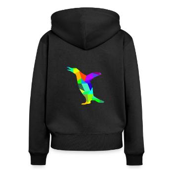 Pinguin Regenbogen Tiere Polygon - Frauen Premium Bio Zip Hoodie - Schwarz - Hinten - Julia (174cm)