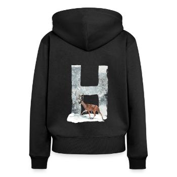 H – caractère décoratif – hiver - Sweat à capuche zippé Premium bio Femme - noir - Dos - Julia (174cm)
