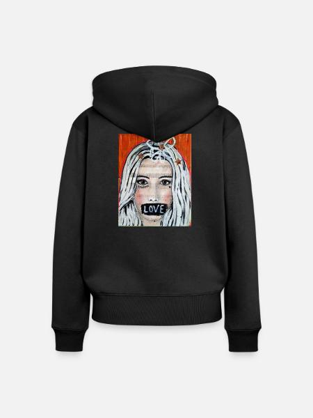Spread LOVE - Frauen Premium Bio Zip Hoodie - Schwarz