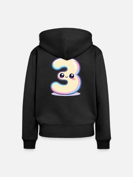 Nummer 3 Kawaii-Pastell - Frauen Premium Bio Zip Hoodie - Schwarz