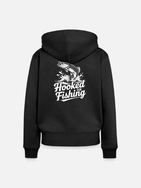 Hooked on Fishing Grafik - Frauen Premium Bio Zip Hoodie - Schwarz