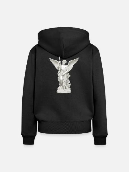 Geflügelter Engel mit Speer-Illustration - Frauen Premium Bio Zip Hoodie - Schwarz