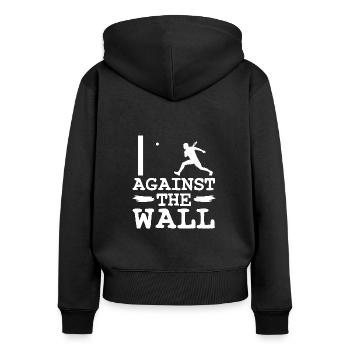 Squash against the wall Spruch - Frauen Premium Bio Zip Hoodie - Schwarz - Hinten - Julia (174cm)