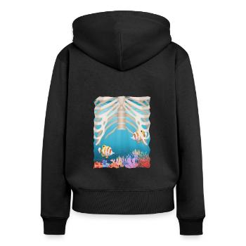 Poisson dans le ventre - Sweat à capuche zippé Premium bio Femme - noir - Dos - Julia (174cm)