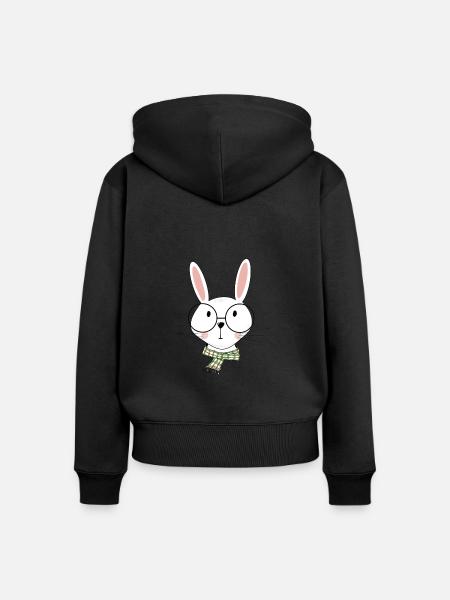 Hipster Hase - Frauen Premium Bio Zip Hoodie - Schwarz