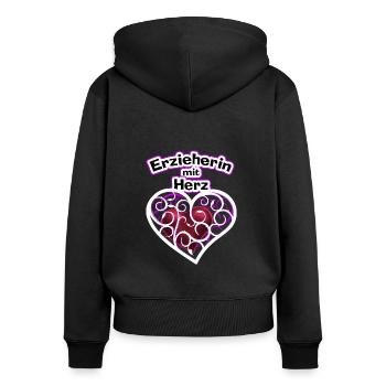 Erzieherin mit Herz - Frauen Premium Bio Zip Hoodie - Schwarz - Hinten - Julia (174cm)