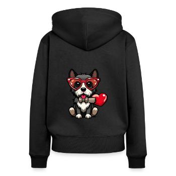 Chien amour avec un coeur - Sweat à capuche zippé Premium bio Femme - noir - Dos - Julia (174cm)