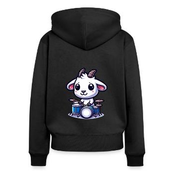 Süße Ziege Spielt Schlagzeug Auf Der Farm - Frauen Premium Bio Zip Hoodie - Schwarz - Hinten - Julia (174cm)
