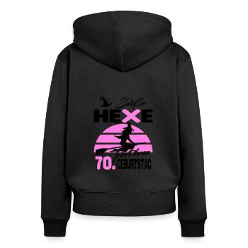 70 Jahre Geburtstag Frau Hexe Süß Süss Jahrestag - Frauen Premium Bio Zip Hoodie - Schwarz - Hinten - Julia (174cm)
