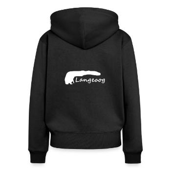 Langeoog - Frauen Premium Bio Zip Hoodie - Schwarz - Hinten - Julia (174cm)