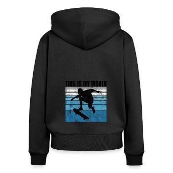 This is My world Skateboard Skateboarder Skate - Sweat à capuche zippé Premium bio Femme - noir - Dos - Julia (174cm)