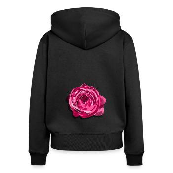 Blüte einer Roten Rose - Frauen Premium Bio Zip Hoodie - Schwarz - Hinten - Julia (174cm)