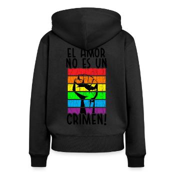 Journée mondiale des réfugiés Droits de l'homme Lutte contre le racisme E. - Sweat à capuche zippé Premium bio Femme - noir - Dos - Julia (174cm)