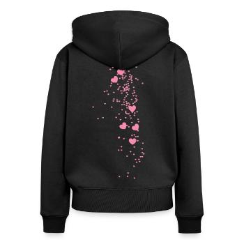 cœurs, dessin, illustration, rose, cœur, rose - Sweat à capuche zippé Premium bio Femme - noir - Dos - Julia (174cm)